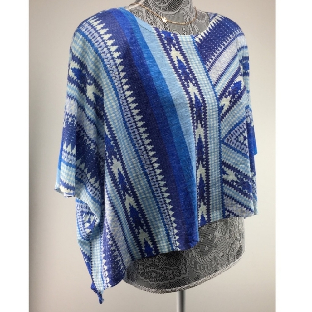 Romeo & Juliet Couture Blue Aztec Print Poncho Top